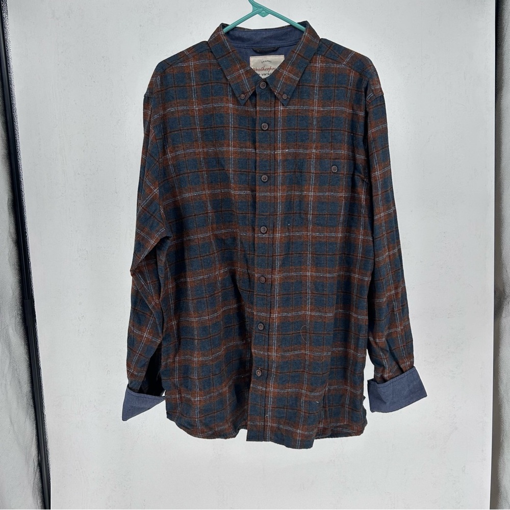 Weatherproof Men's Casual Plaid Shirt - Navy and Rust